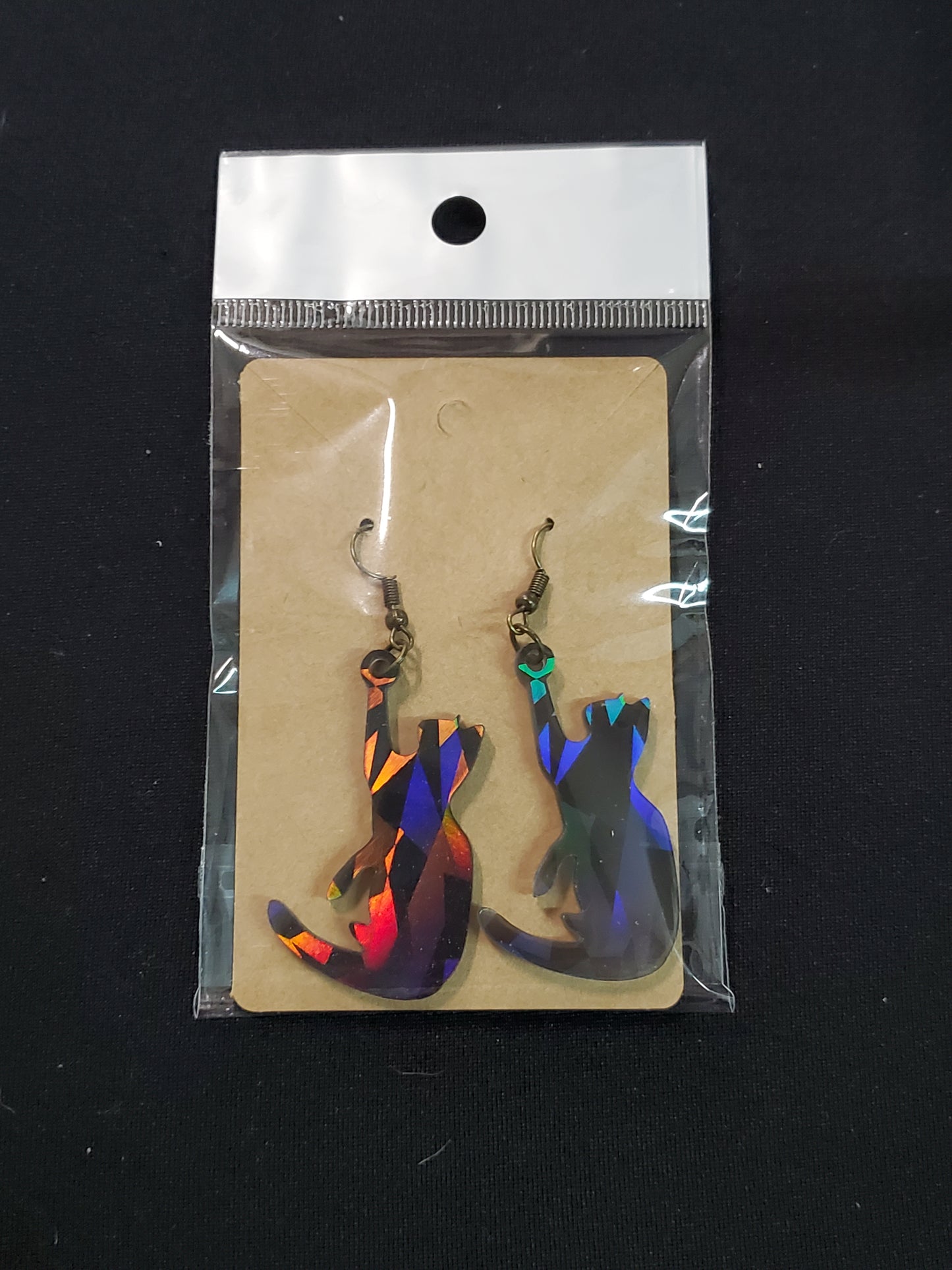 Holographic Black Cat Earrings