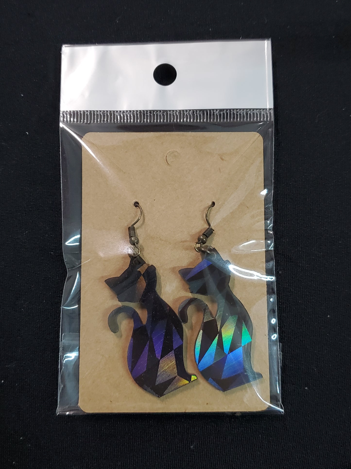 Holographic Black Cat Earrings