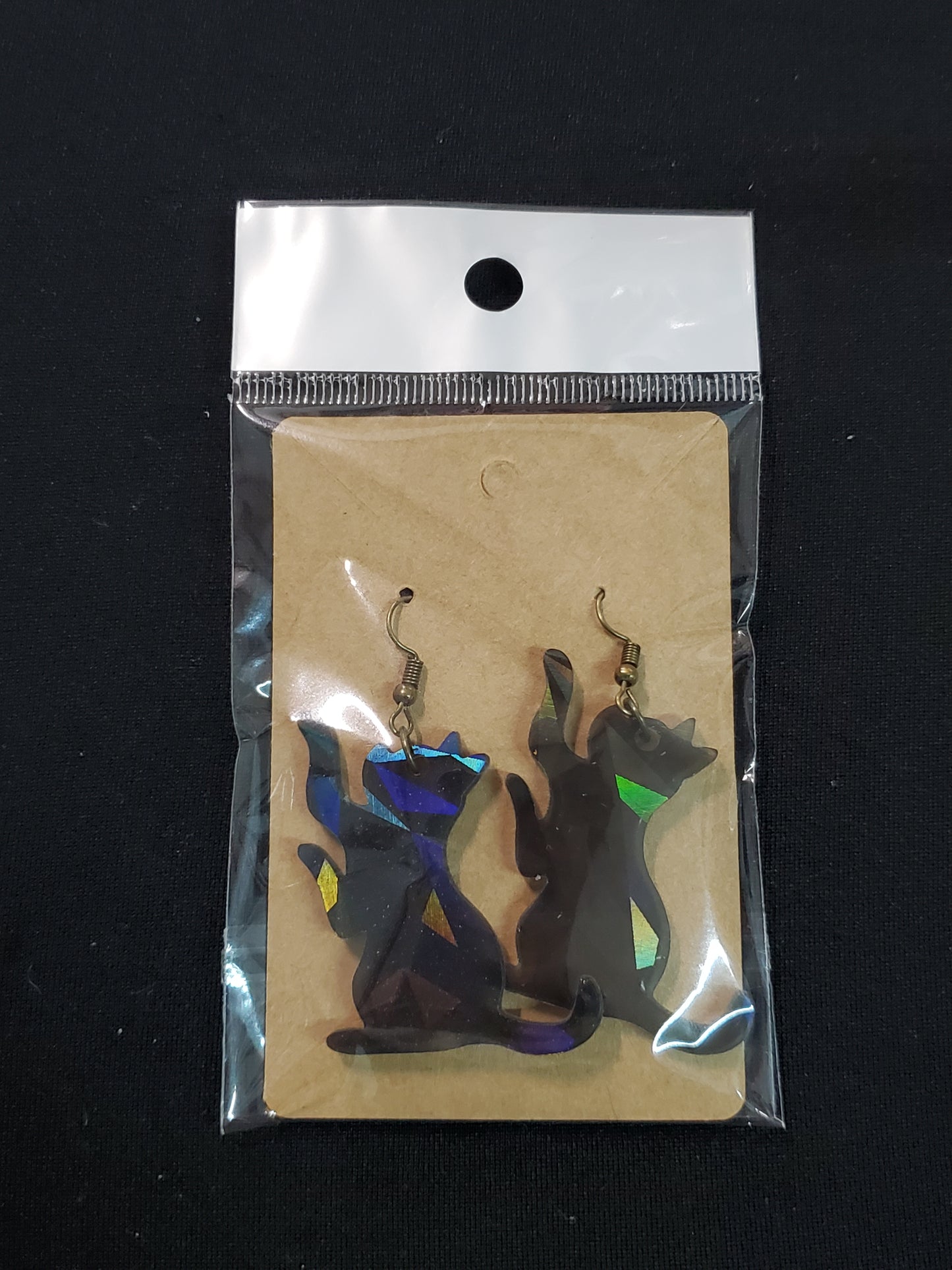 Holographic Black Cat Earrings