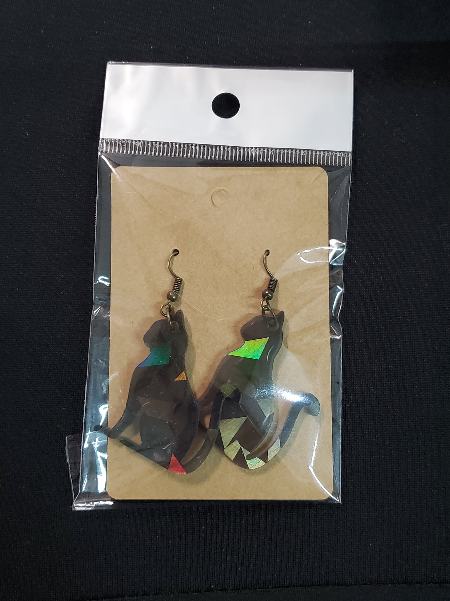 Holographic Black Cat Earrings