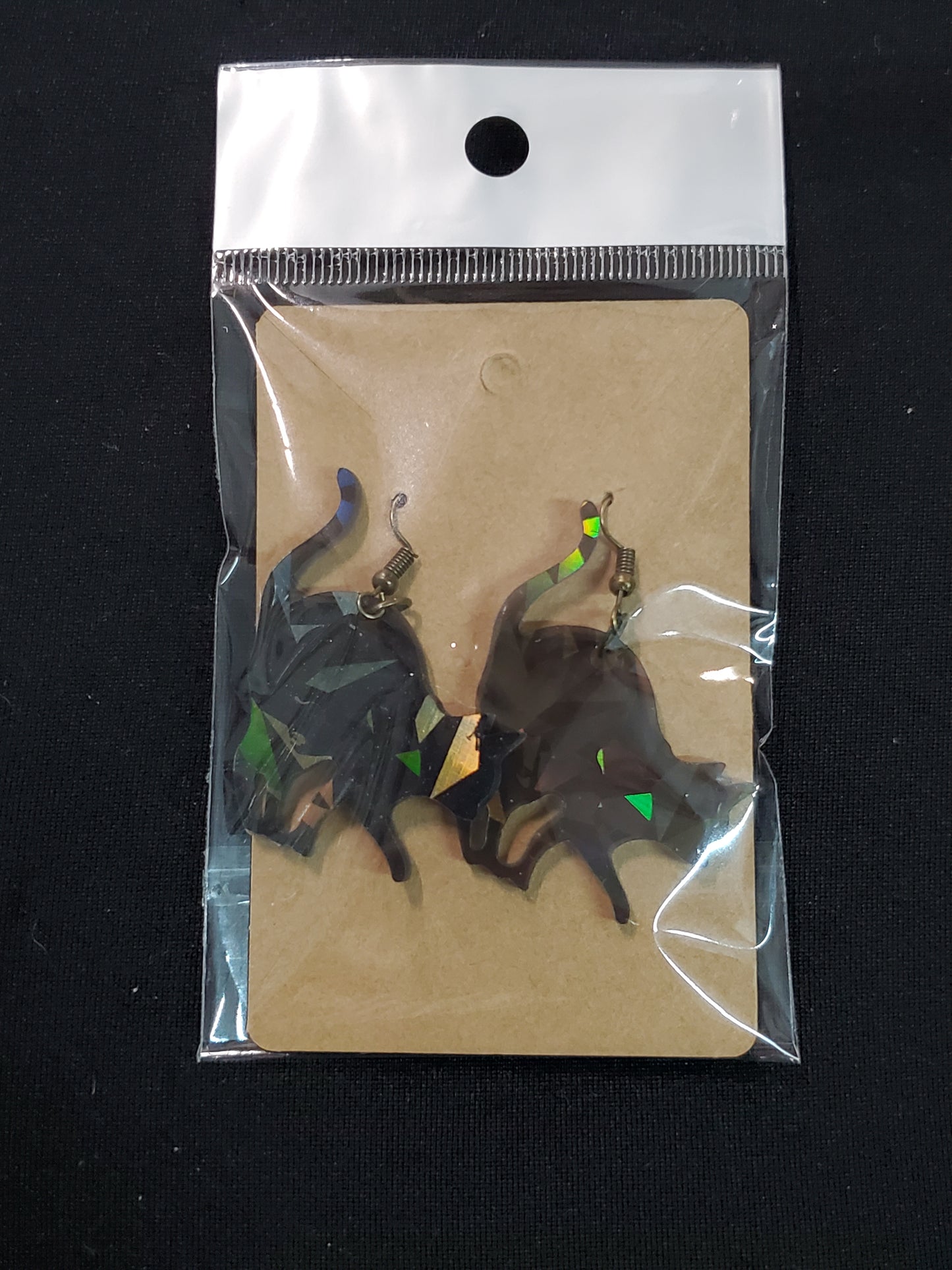 Holographic Black Cat Earrings