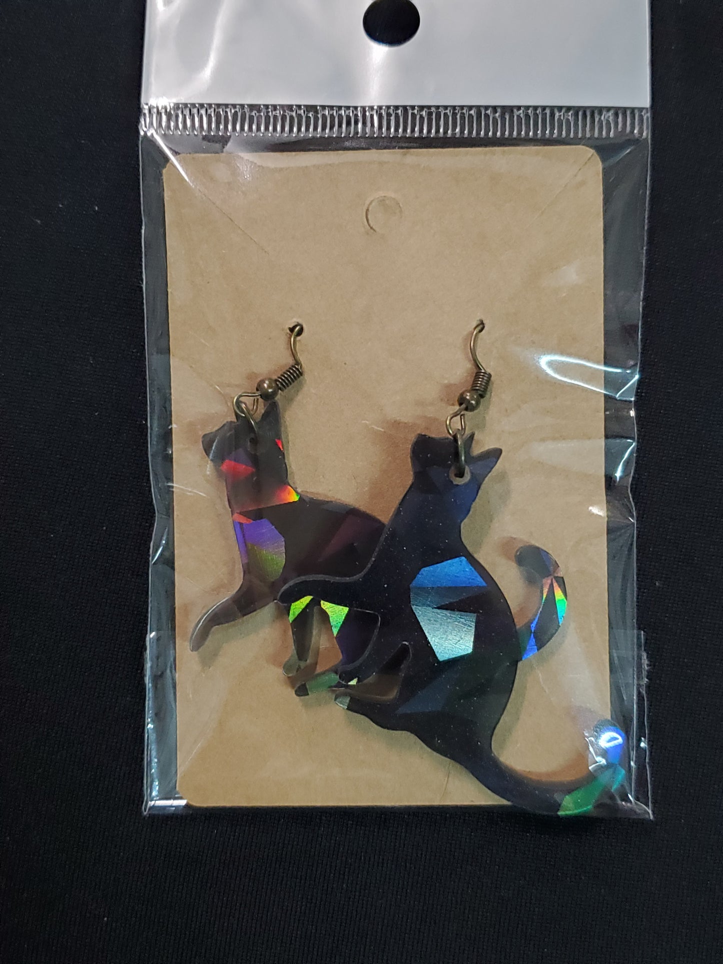 Holographic Black Cat Earrings