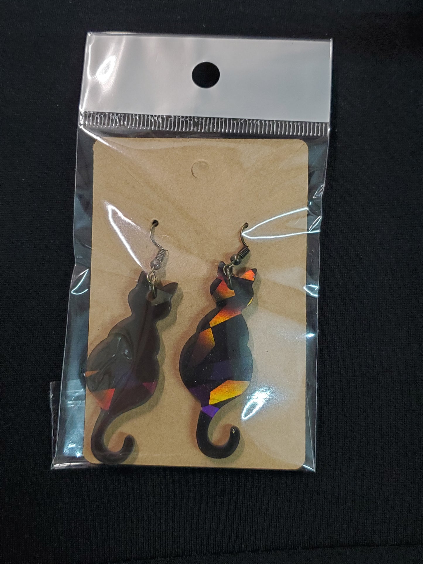 Holographic Black Cat Earrings